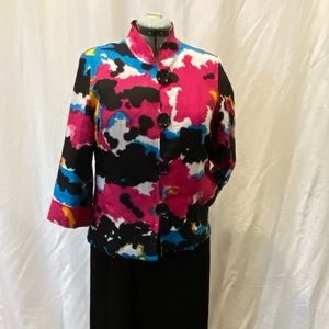 Fuchsia, blue, white and black linen jacket size M
